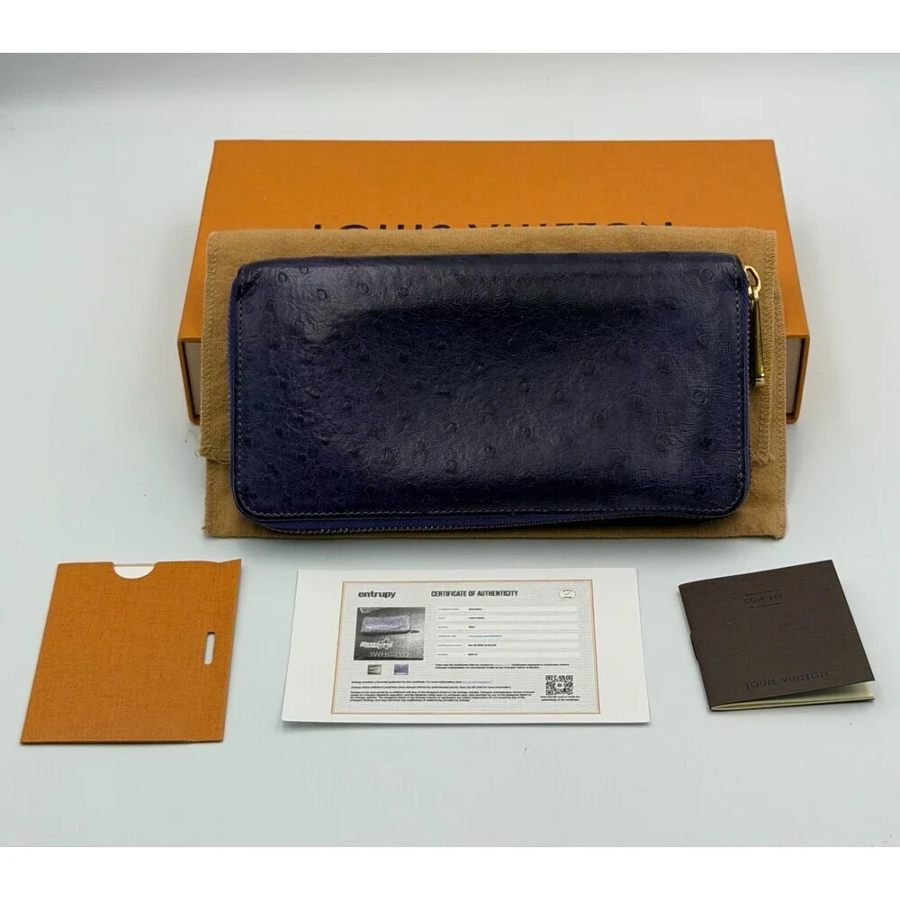 Louis Vuitton Monogram Zippy Organizer Wallet Women's Blue Ostrich Leather - Picture 11 of 15